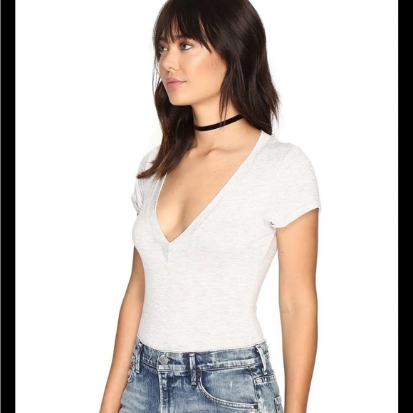 Free People Me Oh My Heathered Light Grey Short Sleeve Tee Bodysuit - Picture 1 of 15